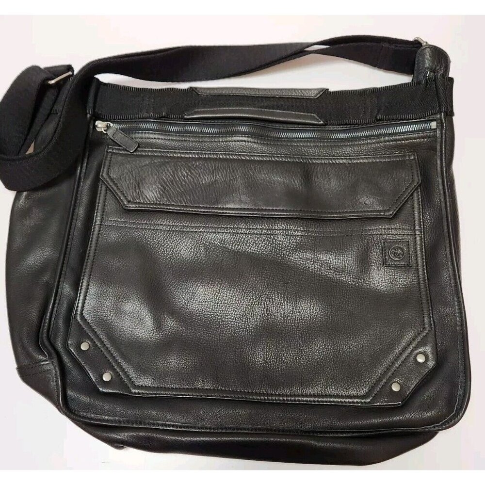 Penguin Leather Messenger Bag Satchel Black Cross Body Strap